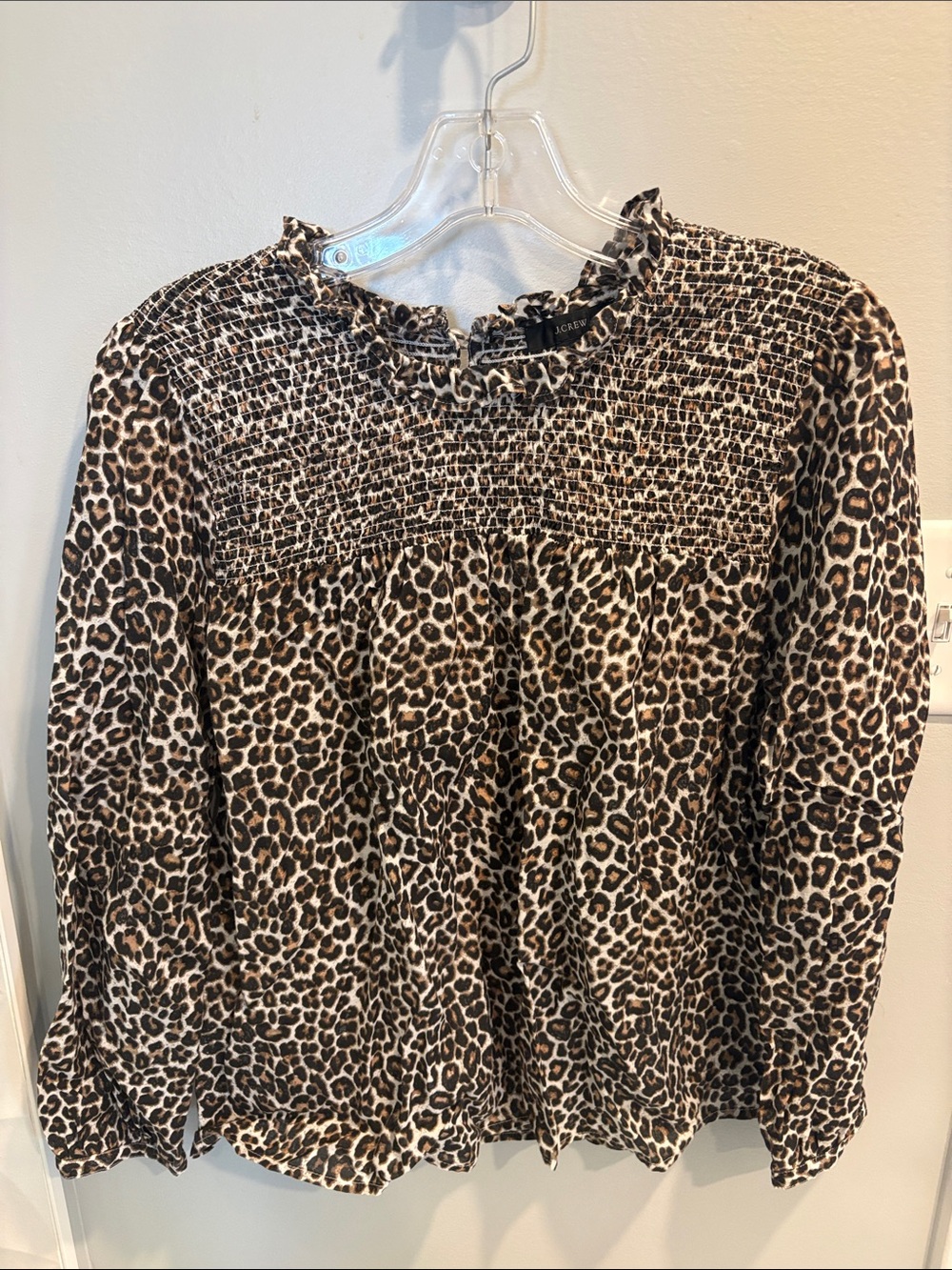 J. Crew Leopard Print Smocked Women's Blouse - Black & Brown